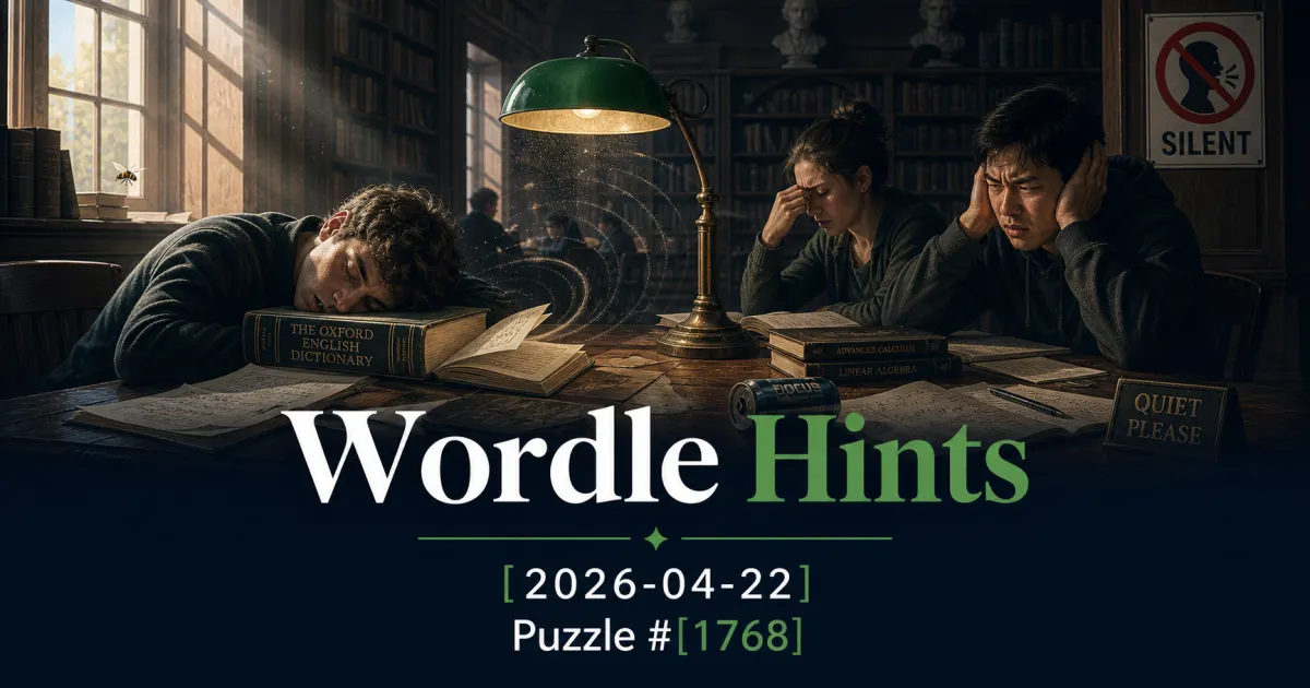 Illustrated cover for Wordle hints on April 22, 2026, puzzle #1768.