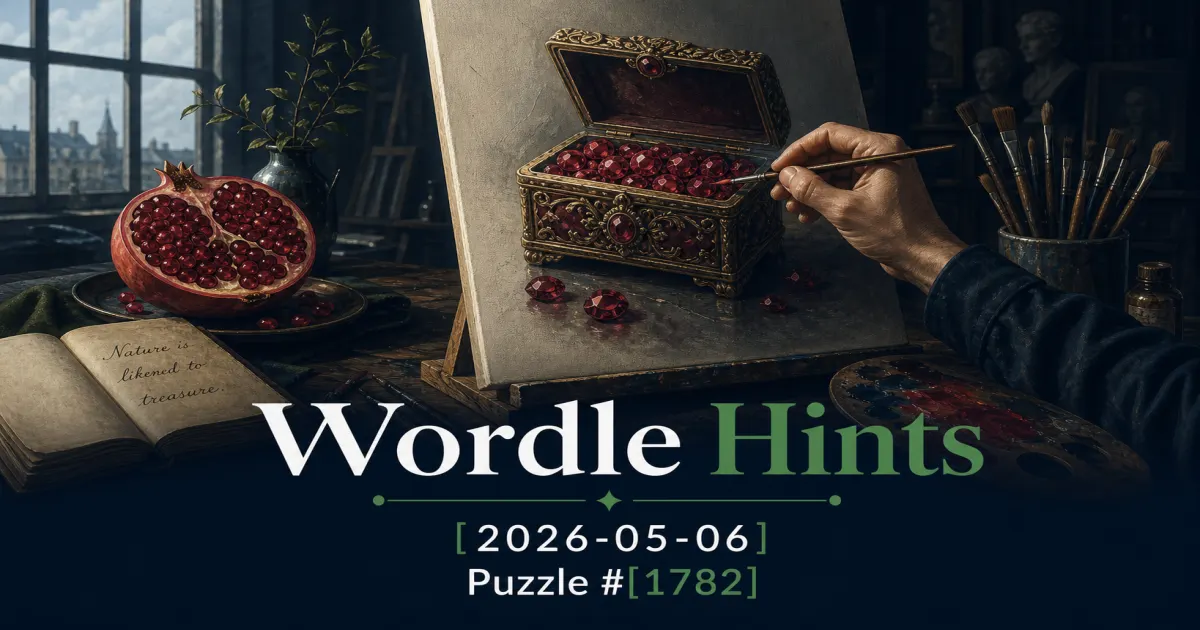 Illustrated cover for Wordle hints on May 6, 2026, puzzle #1782.