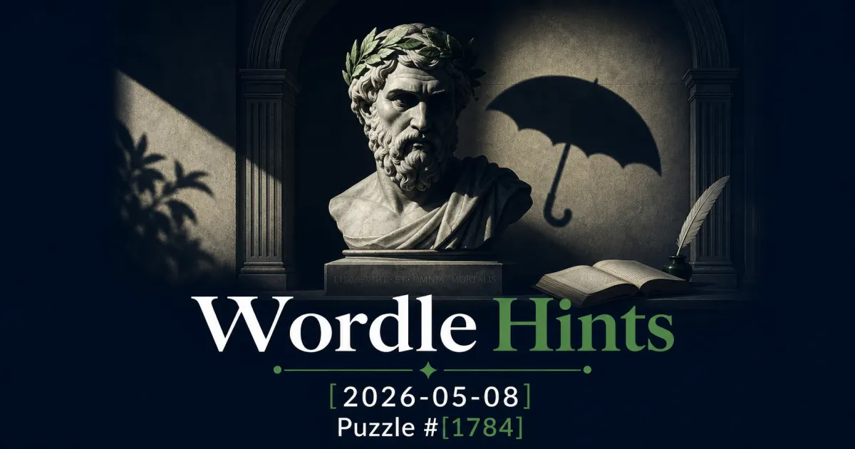 Illustrated cover for Wordle hints on May 8, 2026, puzzle #1784.