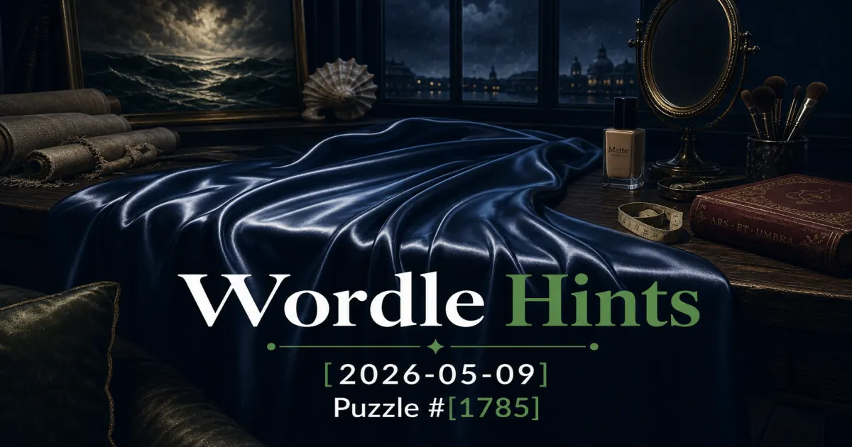 Illustrated cover for Wordle hints on May 9, 2026, puzzle #1785.