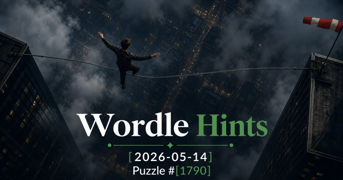 Illustrated cover for Wordle hints on May 14, 2026, puzzle #1790.