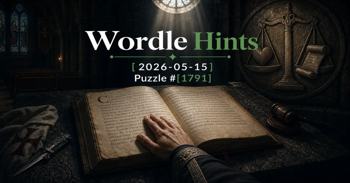 Illustrated cover for Wordle hints on May 15, 2026, puzzle #1791.